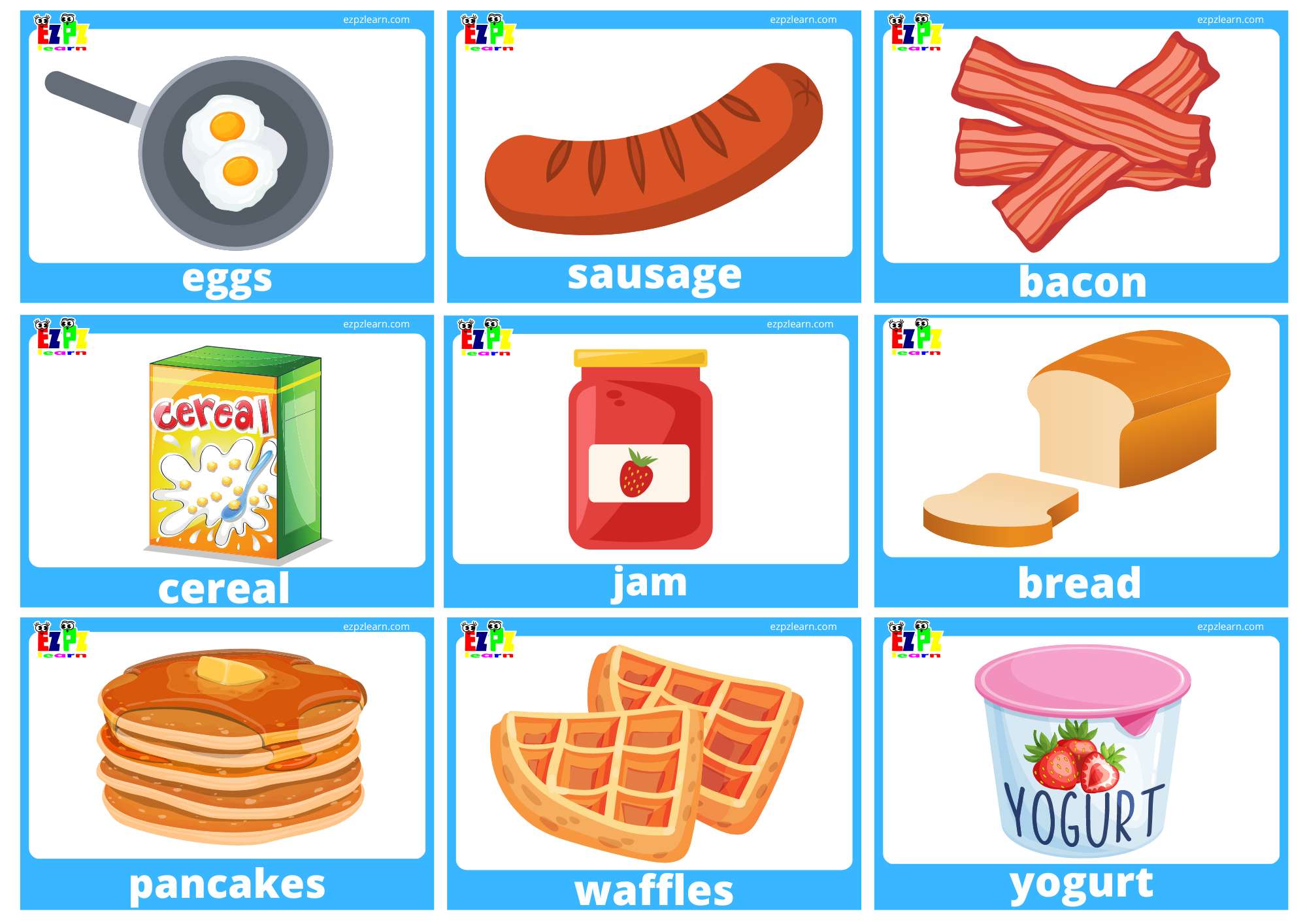 Printable Breakfast Flashcards English Food Food Food